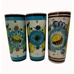 RARE Tonala Tumblers 1940s Set of 3 Finely Hand Painted in Vintage Style Signed